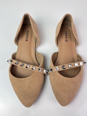 Torrid Tan Faux Leather Faux Suede Studded Pointed Toe D'Orsay Flat Sz 9WW